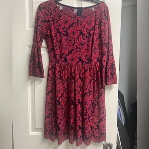 Anthropologie Red Floral Dress with Bell Sleeves